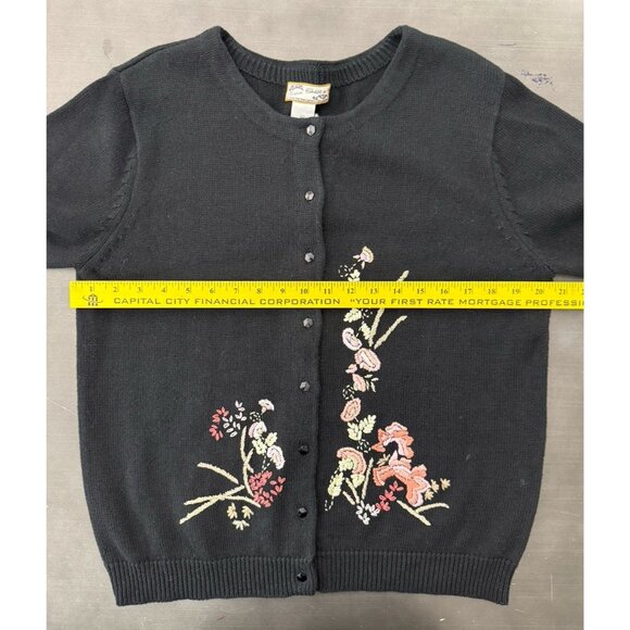 Vintage Heirloom Black Cottagecore Cotton Cardigan Floral Embroidered Sweater - Picture 8 of 10